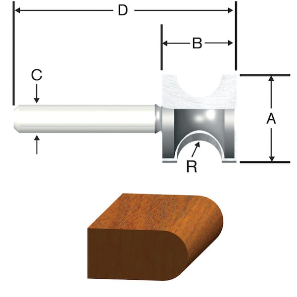 Vermont American 1 in. D X 3/16 in. X 2-1/8 in. L Carbide Tipped Bull Nose Router Bit 23157 - main